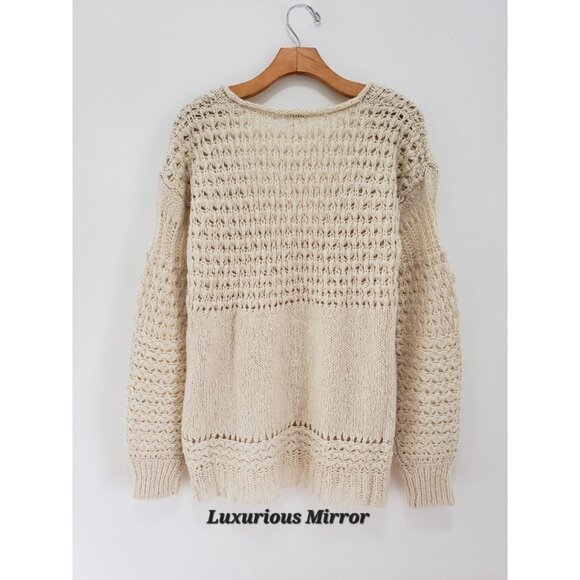 Free People Knit Off The Shoulder Pullover Sweater Crashing Waves Women's Sz S - Picture 4 of 7